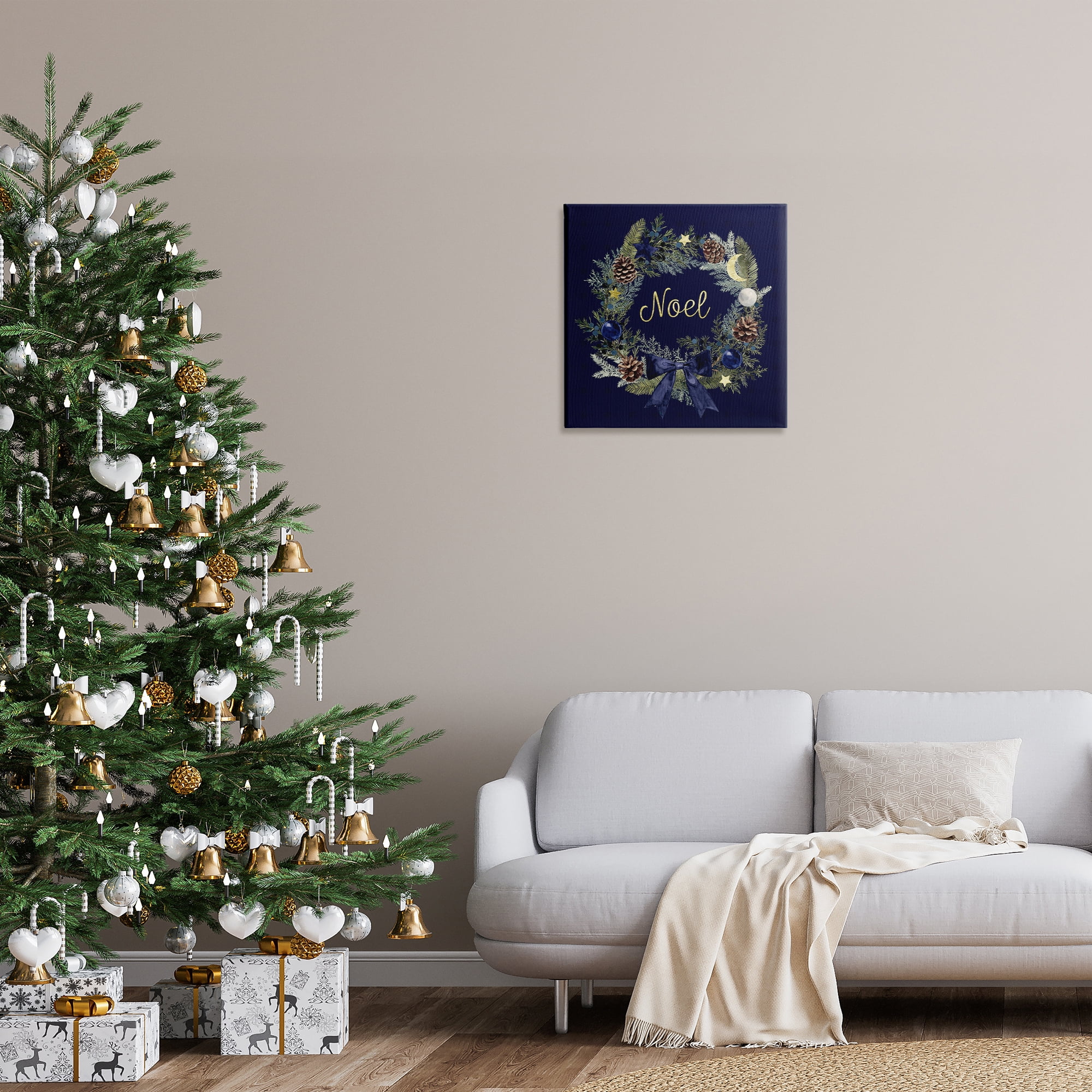 Stupell Industries Noel Holiday Wreath Holiday Painting Gallery Wrapped Canvas Art Prints Wall Art, 24 x 24