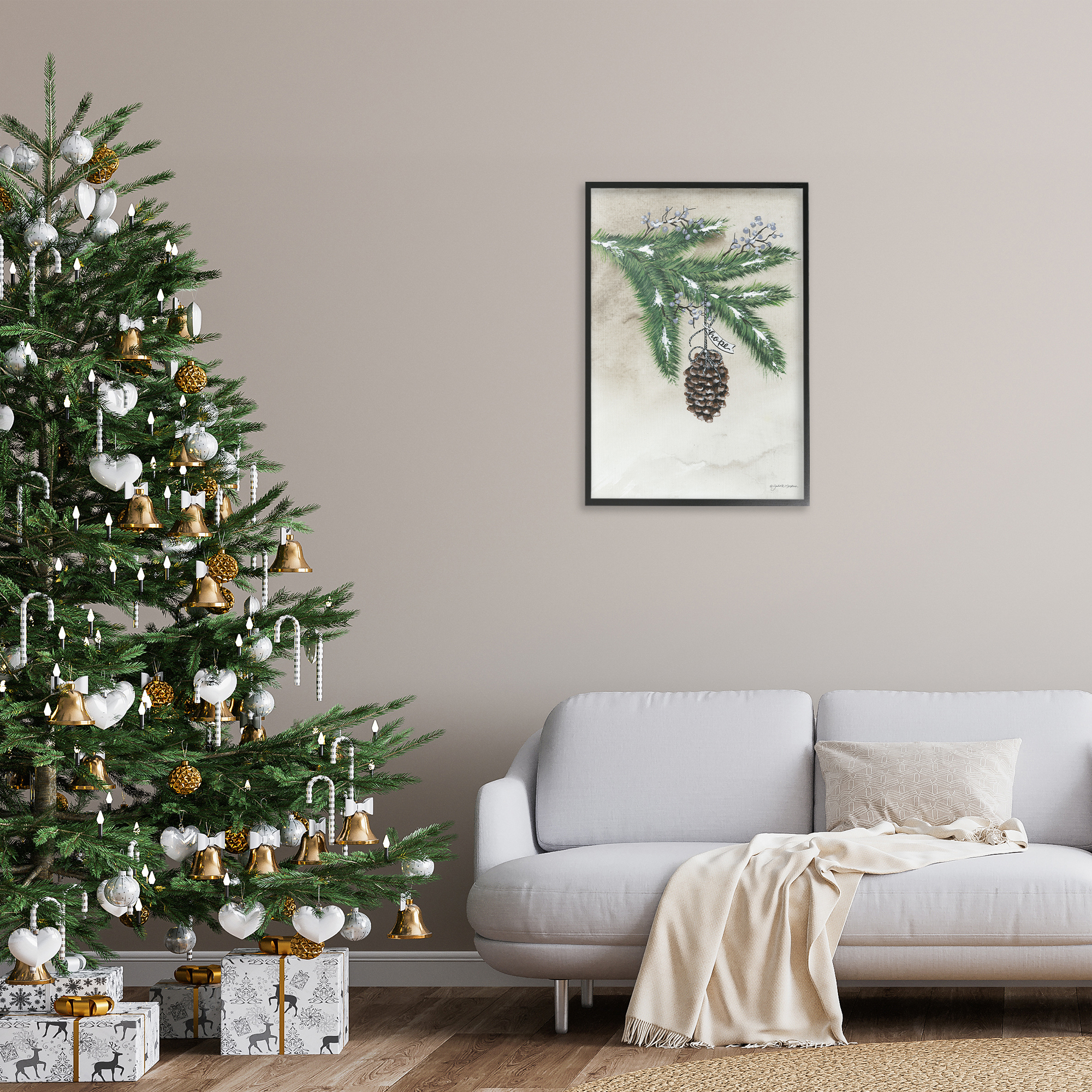 Stupell Industries Dangling Rustic Pine Cone Botanical & Floral Painting Black Framed Art Print Wall Art, 20 x 30