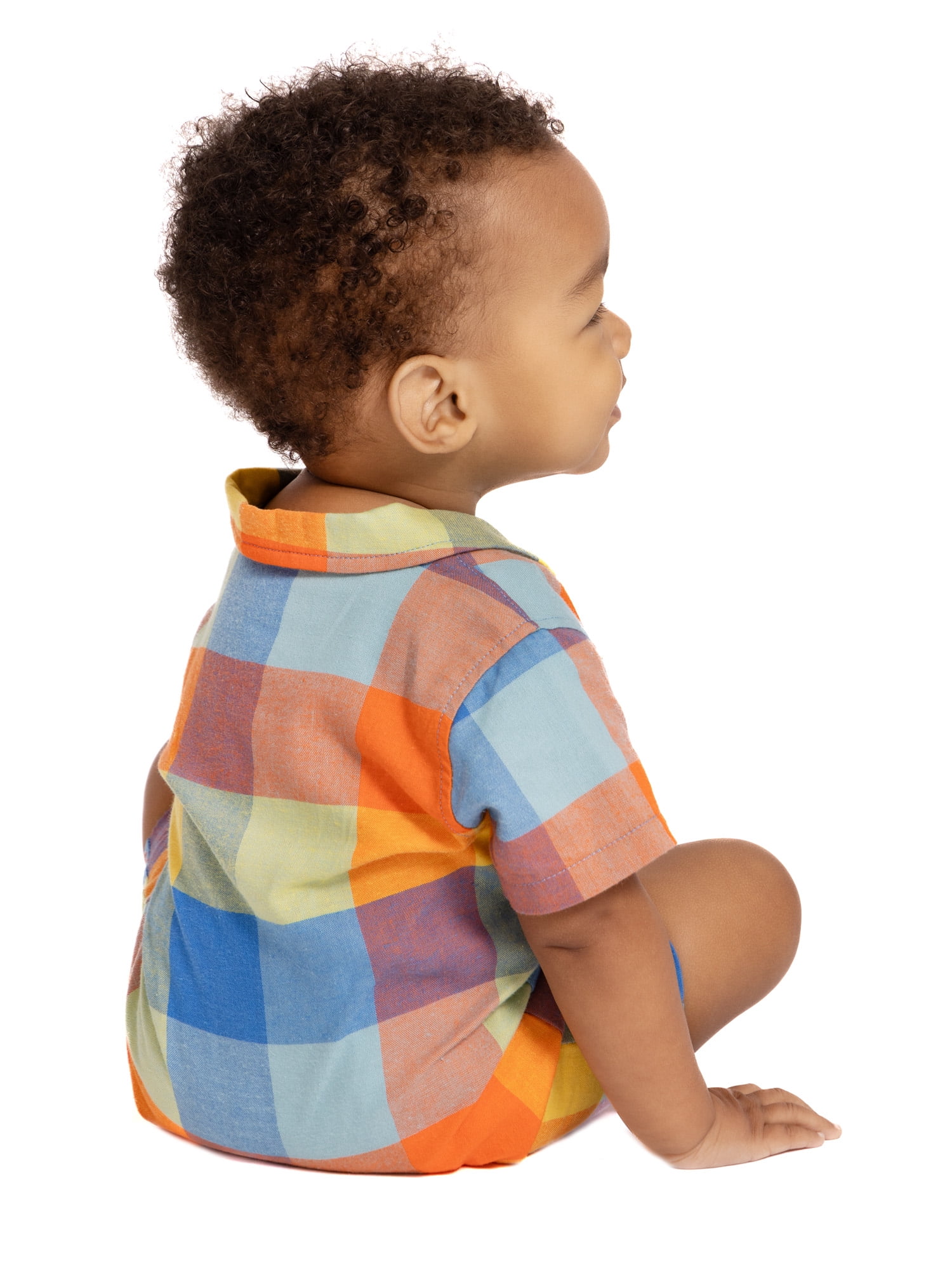 Wonder Nation Baby Boys Plaid Collared Romper with Short Sleeves, Sizes 0/3M-24M