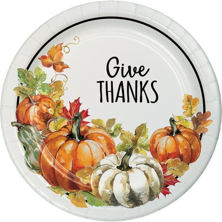 Traditional Thanksgiving Paper Dinner Round Plate 12in, 8ct