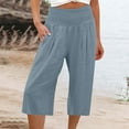 thumbnail image 2 of YYDGH Capri Pants for Women Summer High Waisted Cotton Linen Loose Palazzo Pants Wide Leg Comfy Lounge Pant Trousers Pockets Light Blue 3XL, 2 of 5