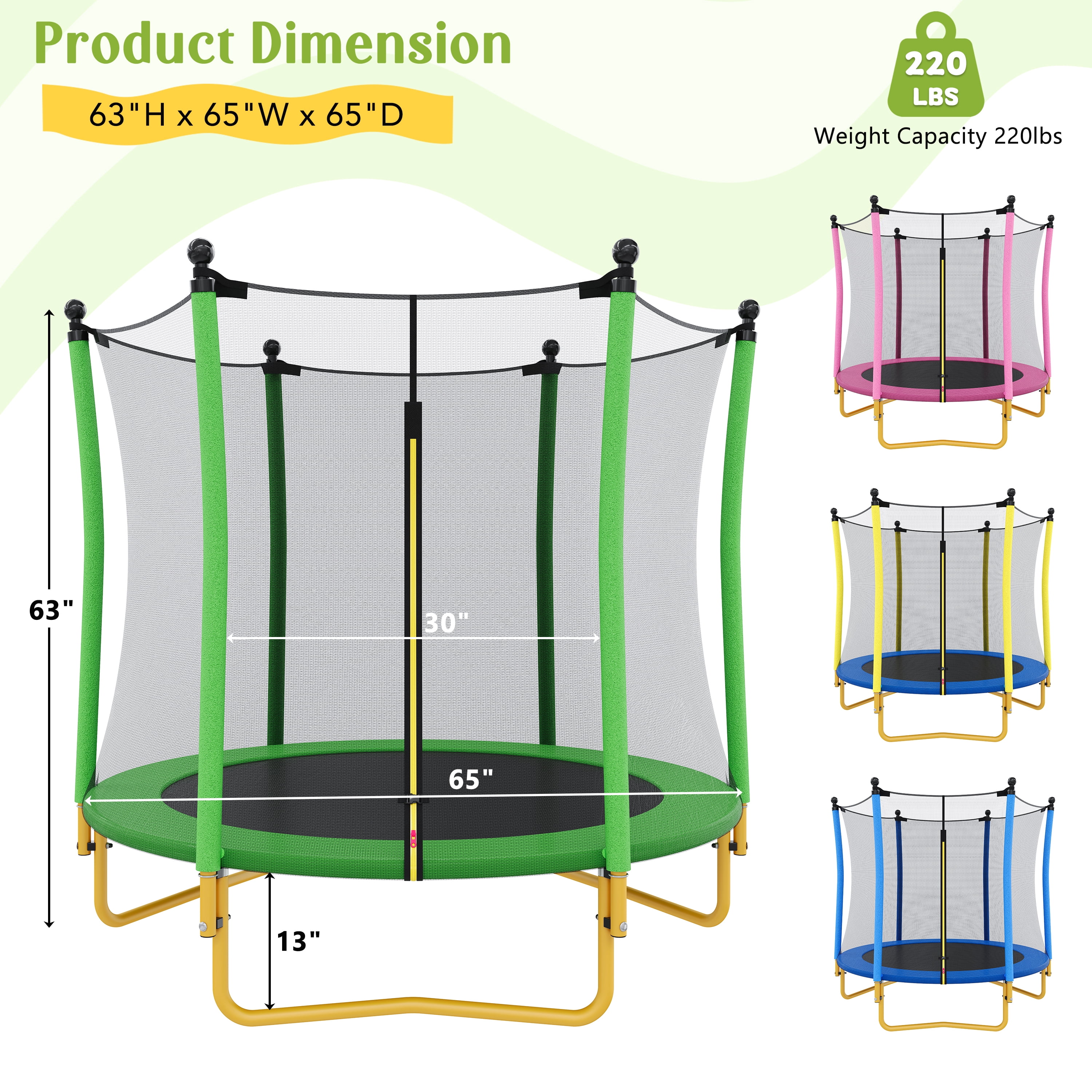5.5 FT Kids Trampoline with Safety Enclosure Net, U-Shaped Steel Legs & Foam Poles, Heavy Duty Mini Trampoline for Indoor Outdoor Toddler Play