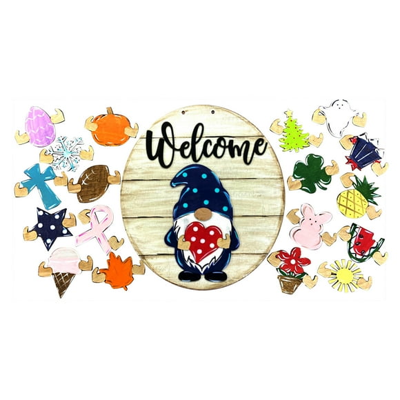 Welcome Sign with Interchangeable Holiday Gnome Door Hanger Welcome Sign with Interchangeable Holiday Interchangeable Welcome Sign for Front Door Wooden Welcome Signs for Front Porch