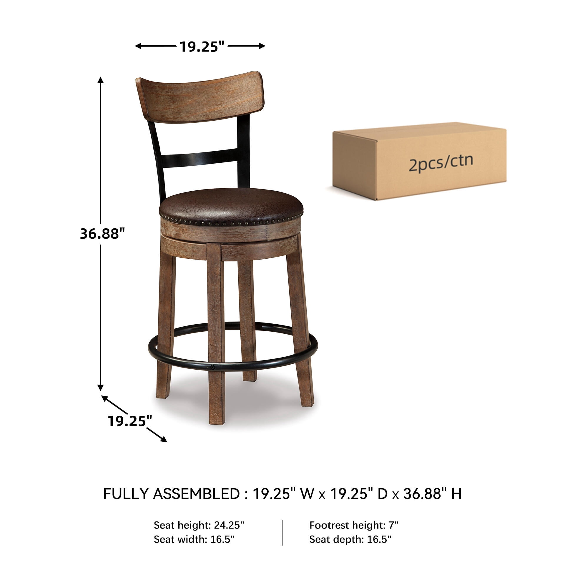 Signature Design by Ashley Pinnadel Swivel Counter Height Bar Stool, Light Brown, Upholstered Chair with Faux Leather Seat and Metal Footrest