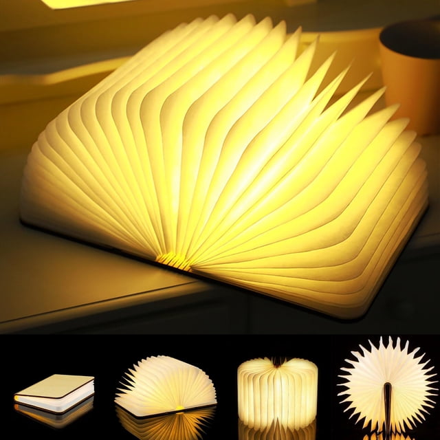 Lamp LOVUMMOR - Libro de madera plegable, LED, recargable por USB, 20 x 15 x 3 cm
