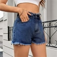 thumbnail image 4 of RYRJJ Jean Shorts for Women High Waisted Trendy Stretchy Distressed Y2K Streetwear Denim Shorts Raw Hem Casual Summer Short Jean with Pockets (Dark Blue,M), 4 of 8