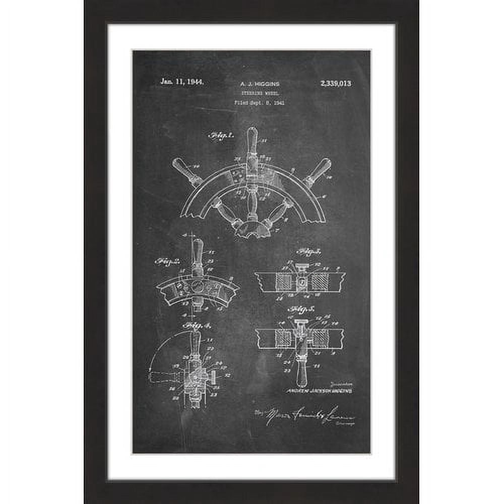 "Boat Steering Wheel 1941 Chalk" Framed Painting Art Print