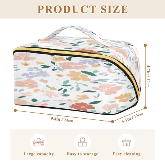 Iauyy Rhombus Cosmetic Bag with Handle Large Capacity Luxury Twill Travel Makeup Bag ,The Scattered Floral Elements Form