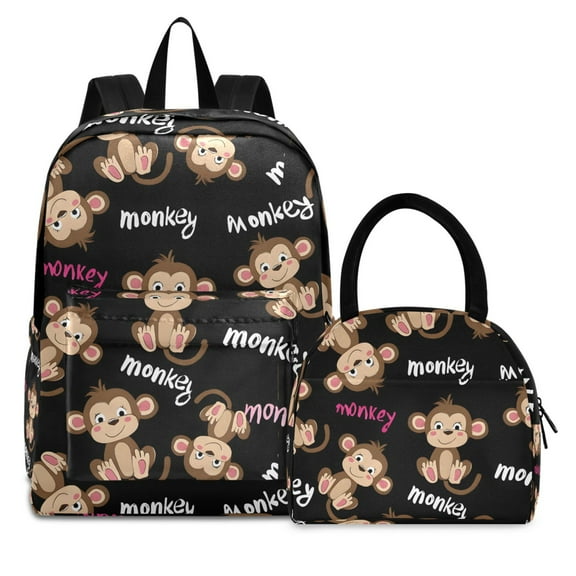 ALAZA Backpack Set Monkey Cute Elementary School Bags Student BookBag with Lunch Bag