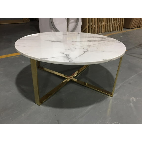 Rosi Gold Base Coffee Table With Marble Round Top In Grey White