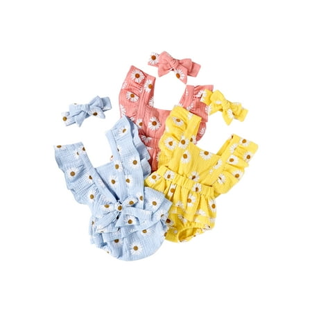 

Baby Girls Two-piece Clothes Set Floral Printed Pattern Sleeveless Romper + Headdress