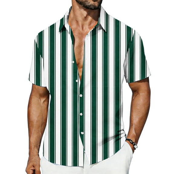 Cmfcve Big Size Striped Summer Shirt for Men Casual Stylish Short Sleeve Button Up Shirts Casual Regular Fit Collar Hawaiian Shirt