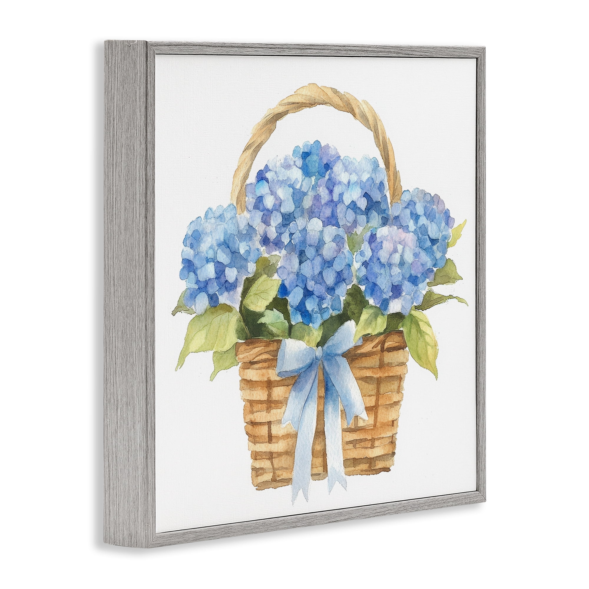 Stupell Industries Pretty Blue Hydrangea Picnic Basket Gray Framed Giclee Art, design by Petal Prints Design