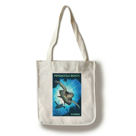 - Pensacola Beach, Florida - Sea Turtle Diving - Lantern Press Poster (100% Cotton Tote Bag - Reusable)