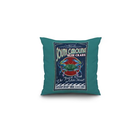 Edisto Beach South Carolina Blue Crabs Vintage Sign Lantern Edisto Beach South Carolina Blue Crabs Vintage Sign Lantern Press Artwork 16x16 Spun Polyester Pillow Custom Border