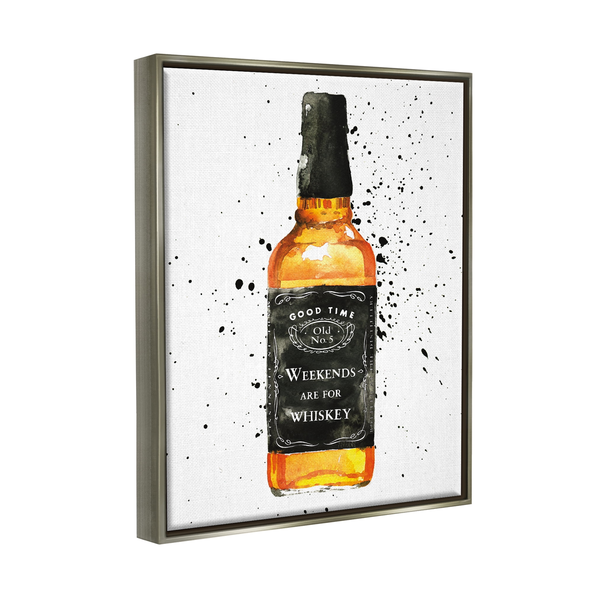 Stupell Industries Weekends Are For Whiskey Quote Liquor Bottle Luster Gray Framed Floating Canvas Wall Art, 24x30, by Mercedes Lopez Charro