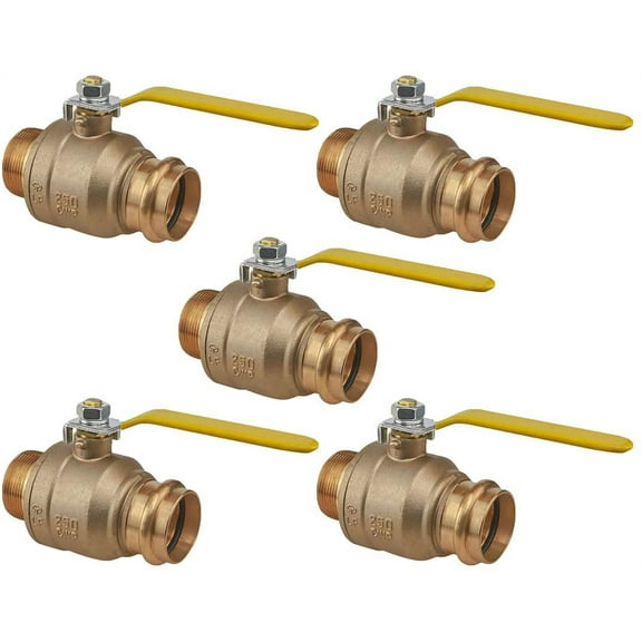 Midline Valve 542114VLVM-5 Premium Adapter Ball Valve, with 1-1/4 in. Press x MIP Connections, Brass (Pack of 5)