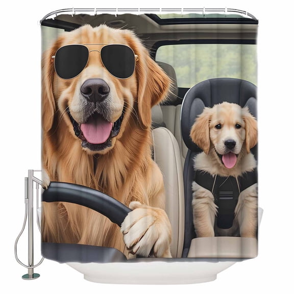 Funny Dog Print Bathroom Shower Curtains with 12 Hooks Polyester Waterproof Shower Curtain for Stalls and Bathtubs Summer Modern Animals Decorative Bathroom Privacy Curtain 72x72 Inches