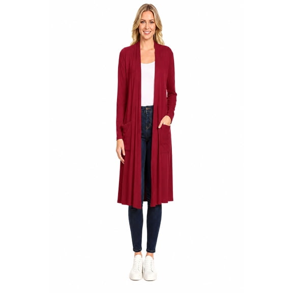 Women's Casual Loose Fit Side Pockets Solid Soft Lightweight Long Cardigan