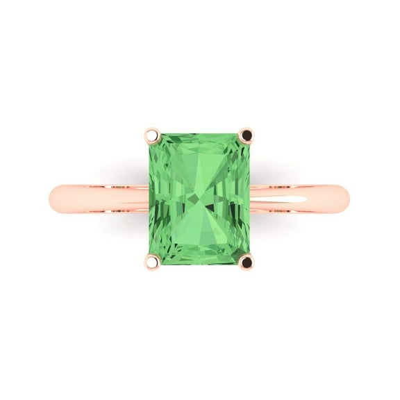 Clara Pucci 14K Rose Gold 2.5ct Green Solitaire Ring for Women