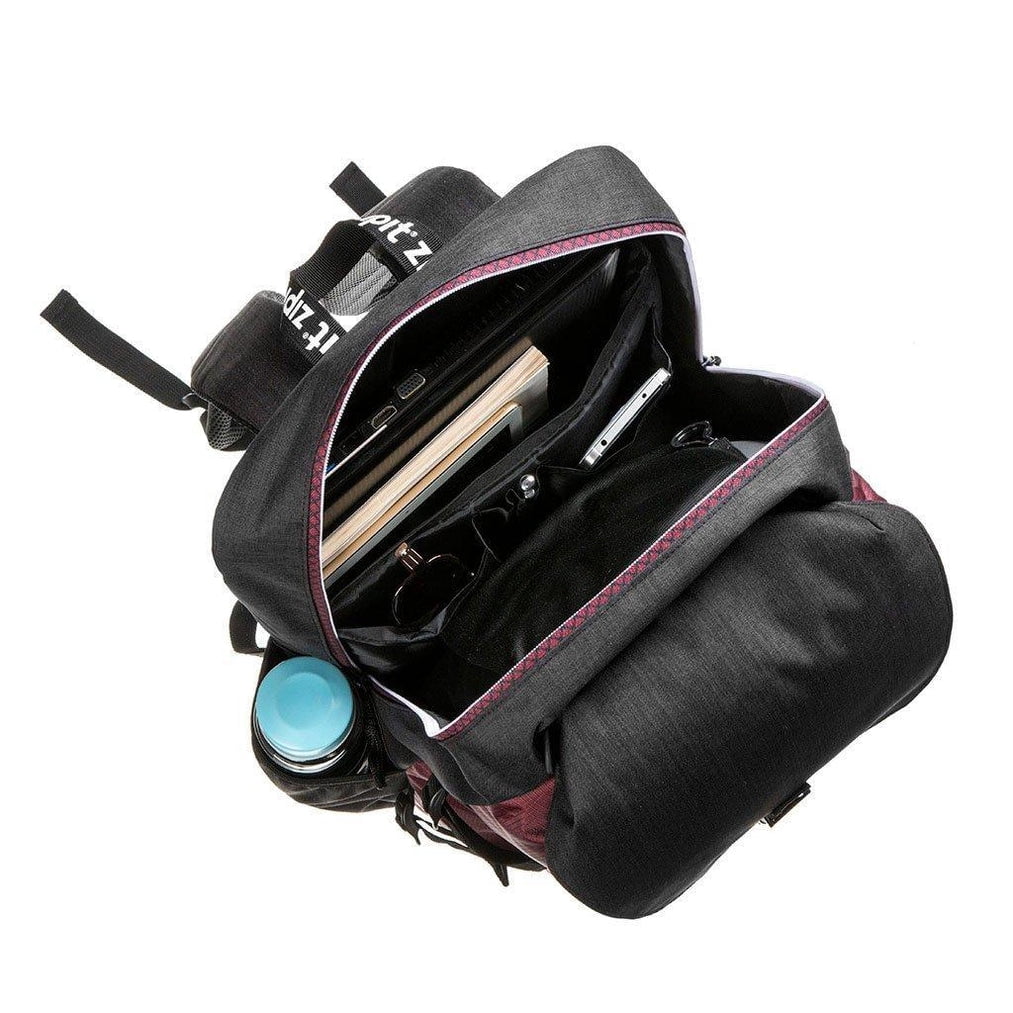 ZIPIT Metro Backpack, High School and College Bag, Padded Laptop Compartment, Sturdy and Lightweight (Black & Dark Red)