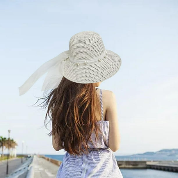 Straw Hats,Straw Hats for Women Beach Sun Protection,Outdoor Womens Bucket  Hat Ribbon Decor,Summer Sun Hats Beach Hats Travel Dress Ladies,Boho Sunhat