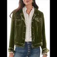 thumbnail image 1 of Chaqueta de Terciopelo de Larga de Color Liso para Mujer, Abrigo Corto Informal con Hebilla y Bolsillos. Verde L, 1 of 5