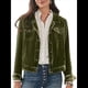 thumbnail image 1 of Chaqueta de Terciopelo de Larga de Color Liso para Mujer, Abrigo Corto Informal con Hebilla y Bolsillos. Verde M, 1 of 5