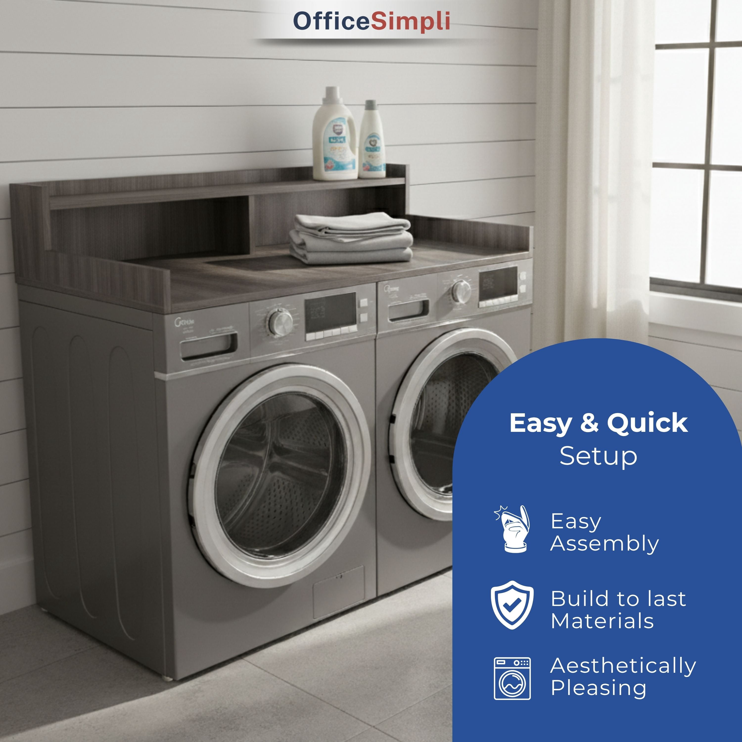 OfficeSimpli Large Washer Dryer Countertop with Shelf - 30 x 58 Inch - Made in USA Laundry Countertop Over Washer and Dryer with Non-Slip Pads, Storage Shelf, Laundry Topper Organizer, Iconic Maple