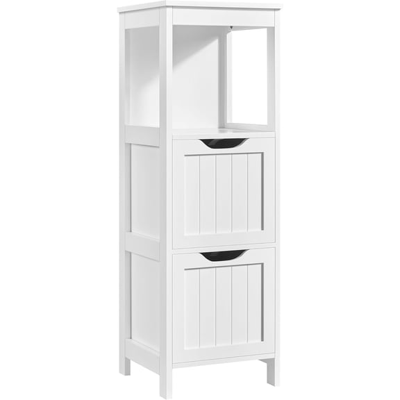 AOEIUY Bathroom Floor Cabinet, Wooden Storage Cabinet with 2 Drawers, White | Slim Floor Organizer Stand Fits beside a Pedestal Sink or Toilet, 12 x 12 x 35 Inch