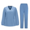 thumbnail image 3 of Scrubs for Women Set - Stretch V-Neck Long Sleeve Scrub Top & Straight Leg Pant with Multi Pockets, #02 Light Blue, M, 3 of 6