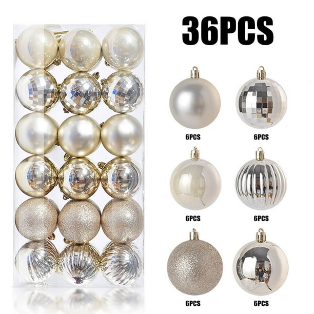 CLLC 36 Adornos Navideños para Árbol, Bolas Decorativas Irrompibles de Plástico PVC Brillante para Decoraciones de Fiestas, Bodas y Coronas (Beige)