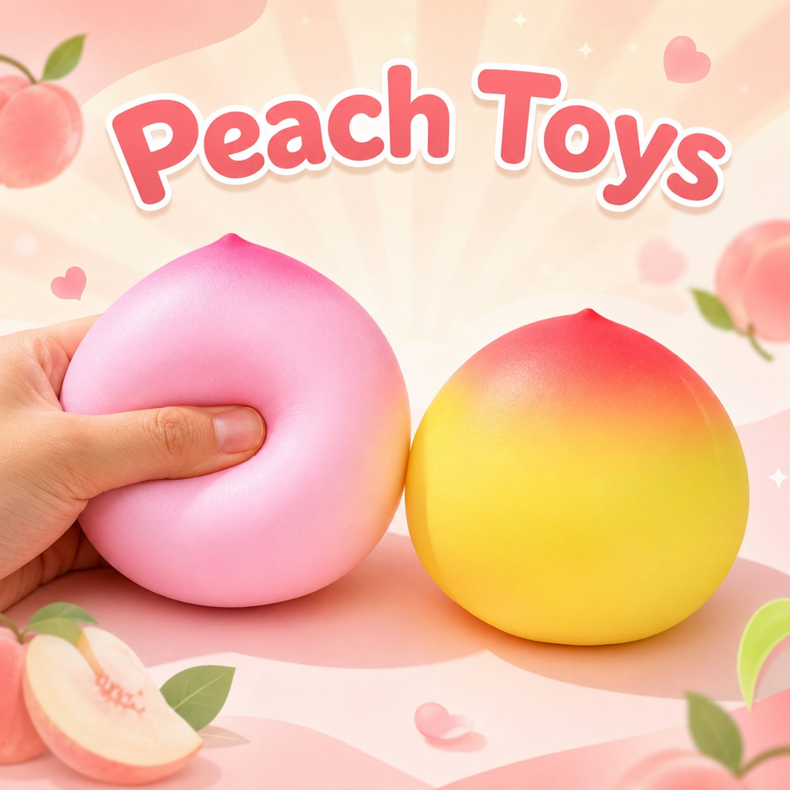 1pcs Peach Squishies Slow Rising Stress Relief Toy Realistic Peach Shaped Fruit Squeezable Balls Big Squeezable Peaches Soft Flexible Fidget Toys Decompression Gift for Adults