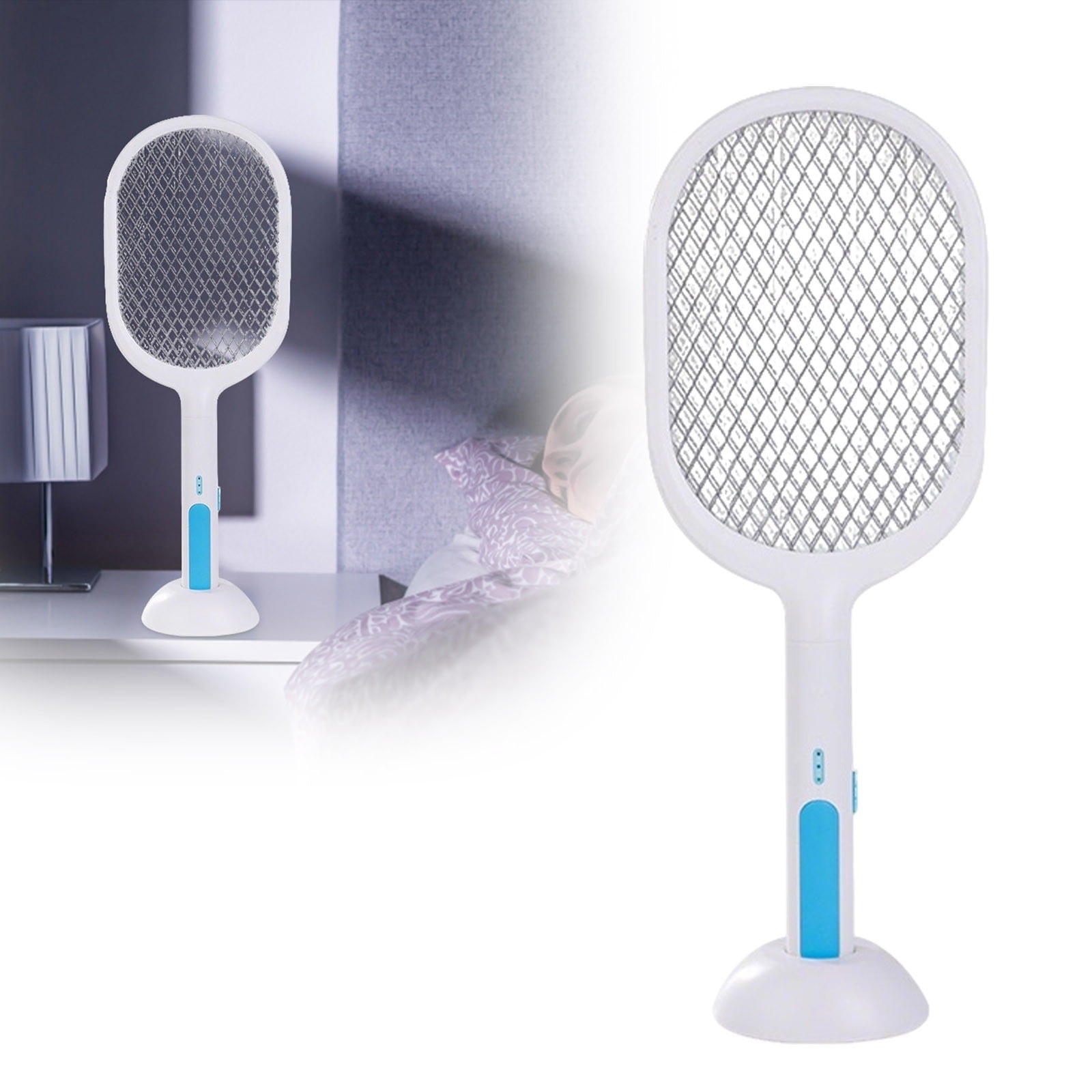 Electric Fly Swatter Bug Zapper Racket Dual Modes Mosquito Killer with Purple Mosquito Light Rechargeable for Indoor Home Office Backyard Patio Camping (1 Pack)