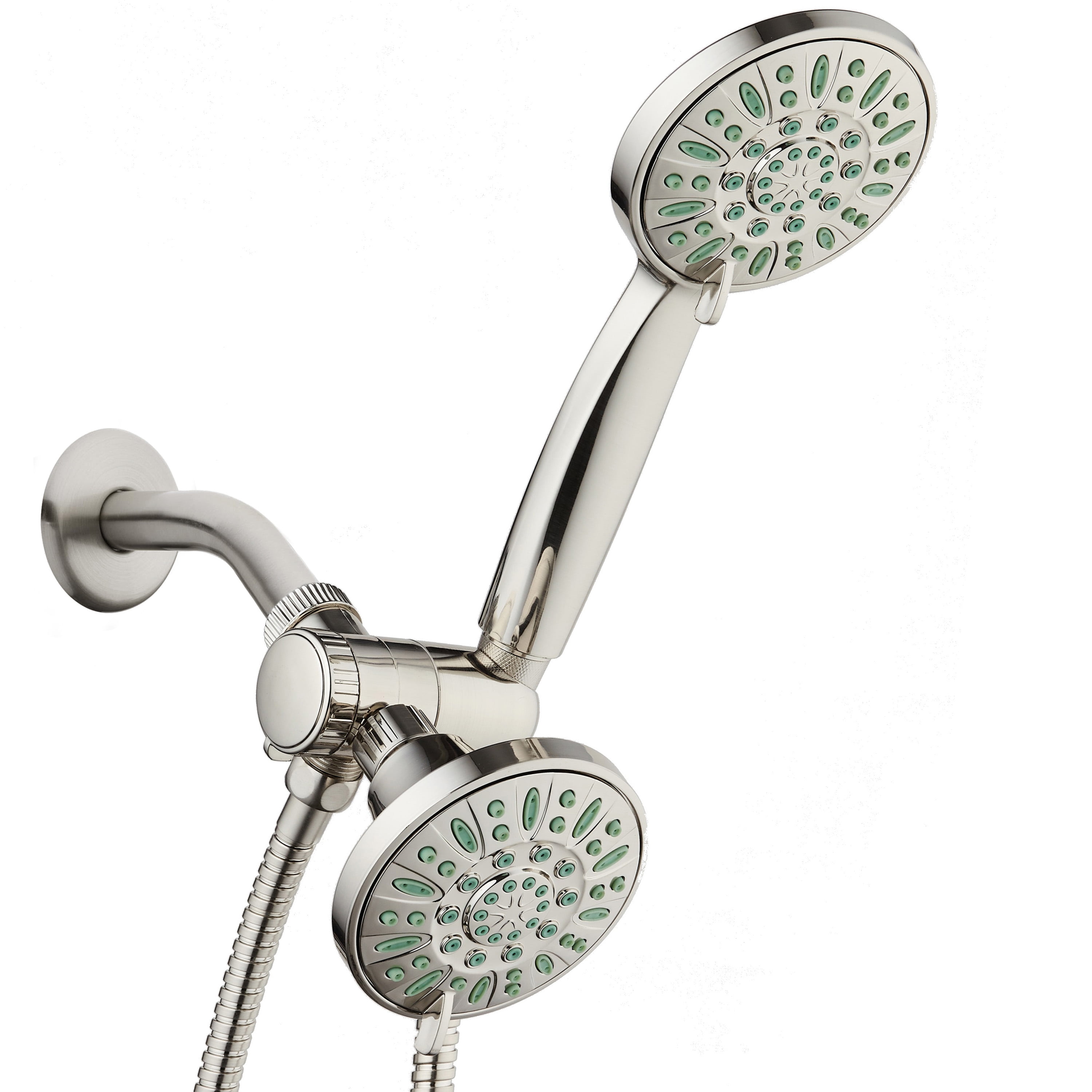 High-Pressure Luxury 48-Mode Shower Head & Handheld 3-way Combo with ANTIMICROBIAL Nozzle Protection from Germs and Bacteria / Premium Stainless-Steel Hose / Satin Nickel Finish / Top US Brand