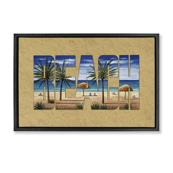 Stupell Industries Tropical Beach Outline Nautical & Beach Painting Black Floater Framed Canvas Art Print Wall Art, 25 x 17