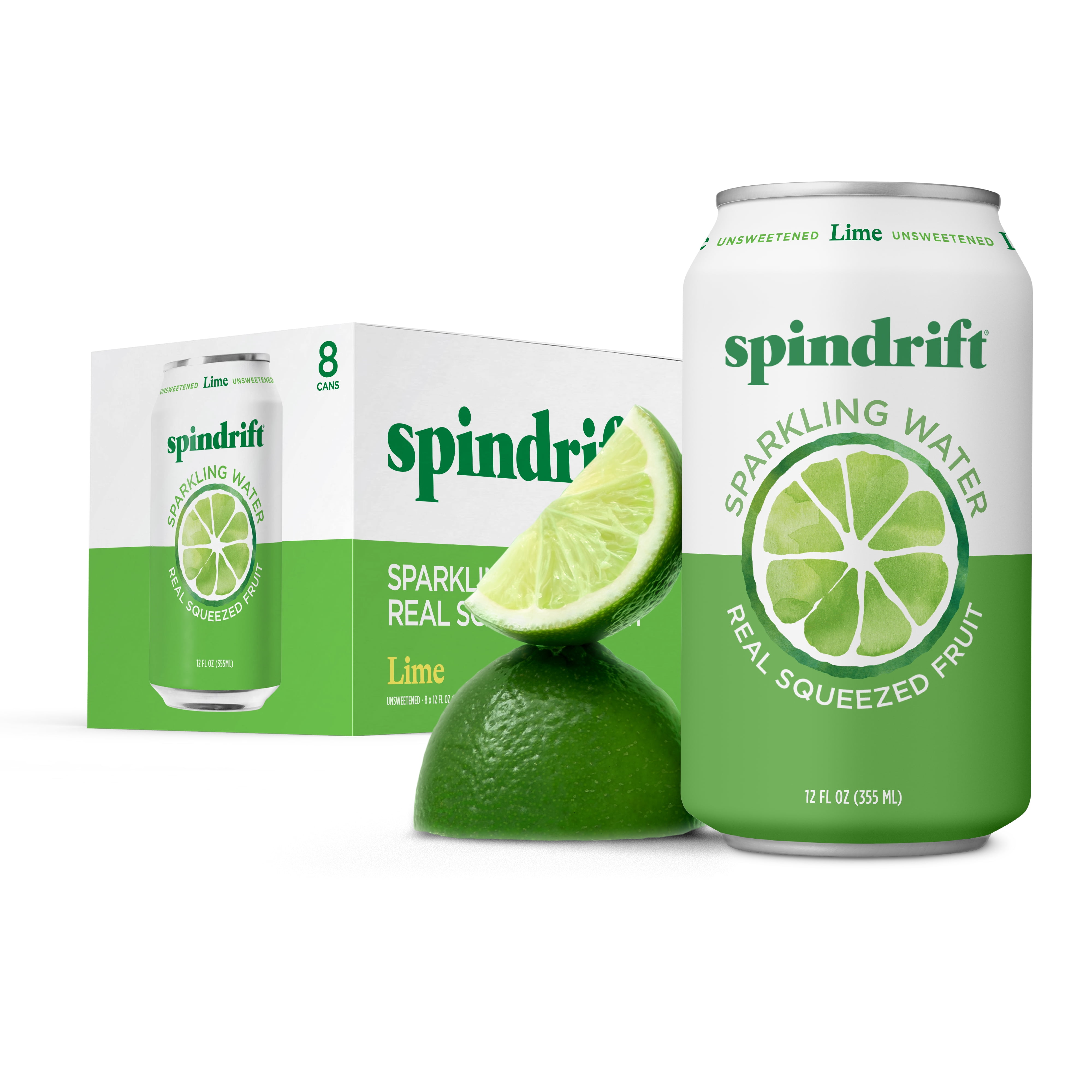 (3 pack) Spindrift Lime Unsweetened Sparkling Water & Real Squeezed Fruit, 12 fl oz, 8 count