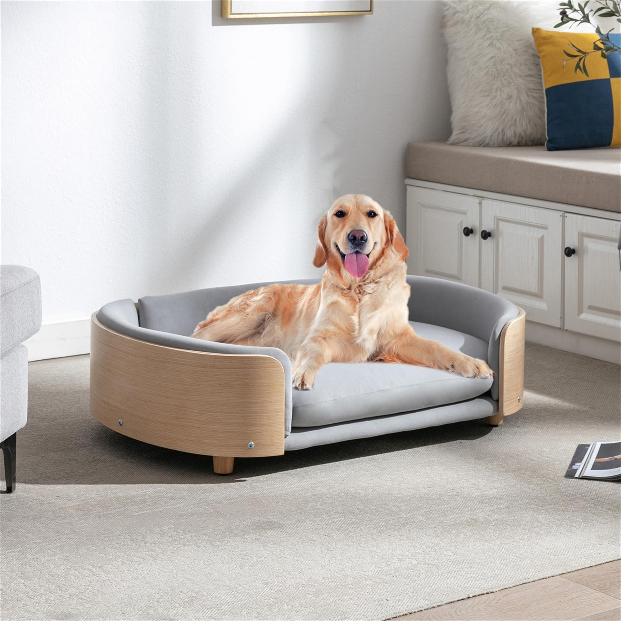 Pefilos 38" Elevated Dog Bed Pet Sofa with Solid Wood Legs and Bent Back, Cat Sofa Bed Velvet Cushion Couch Furniture, Gray Pefilos 38" Elevated Dog Bed Pet Sofa with Solid Wood Legs and Bent Back, Cat Sofa Bed Velvet Cushion Couch Furniture, Gray