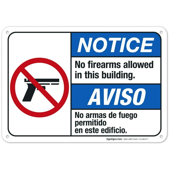 No Firearms Allowed In This Building Bilingual Sign, ANSI Notice Sign,