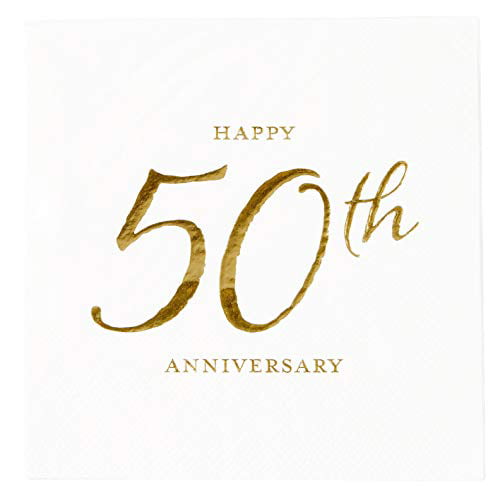 X&O Paper Goods Gold Foil ''Happy 50th Anniversary'' Paper Beverage ...