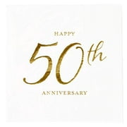 X&O Paper Goods Gold Foil ''Happy 50th Anniversary'' Paper Beverage Napkins, 20 ct., 5'' x 5''