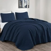 Chezmoi Collection Austin 3-Piece Oversized Bedspread Coverlet Set, Lightweight Reversible Bedding Cover for All Season, Navy, King