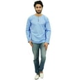 thumbnail image 7 of Atasi Men's Sky Blue Short Kurta Round Keyhole Neck Cotton Shirt-XXX-Large, 7 of 7