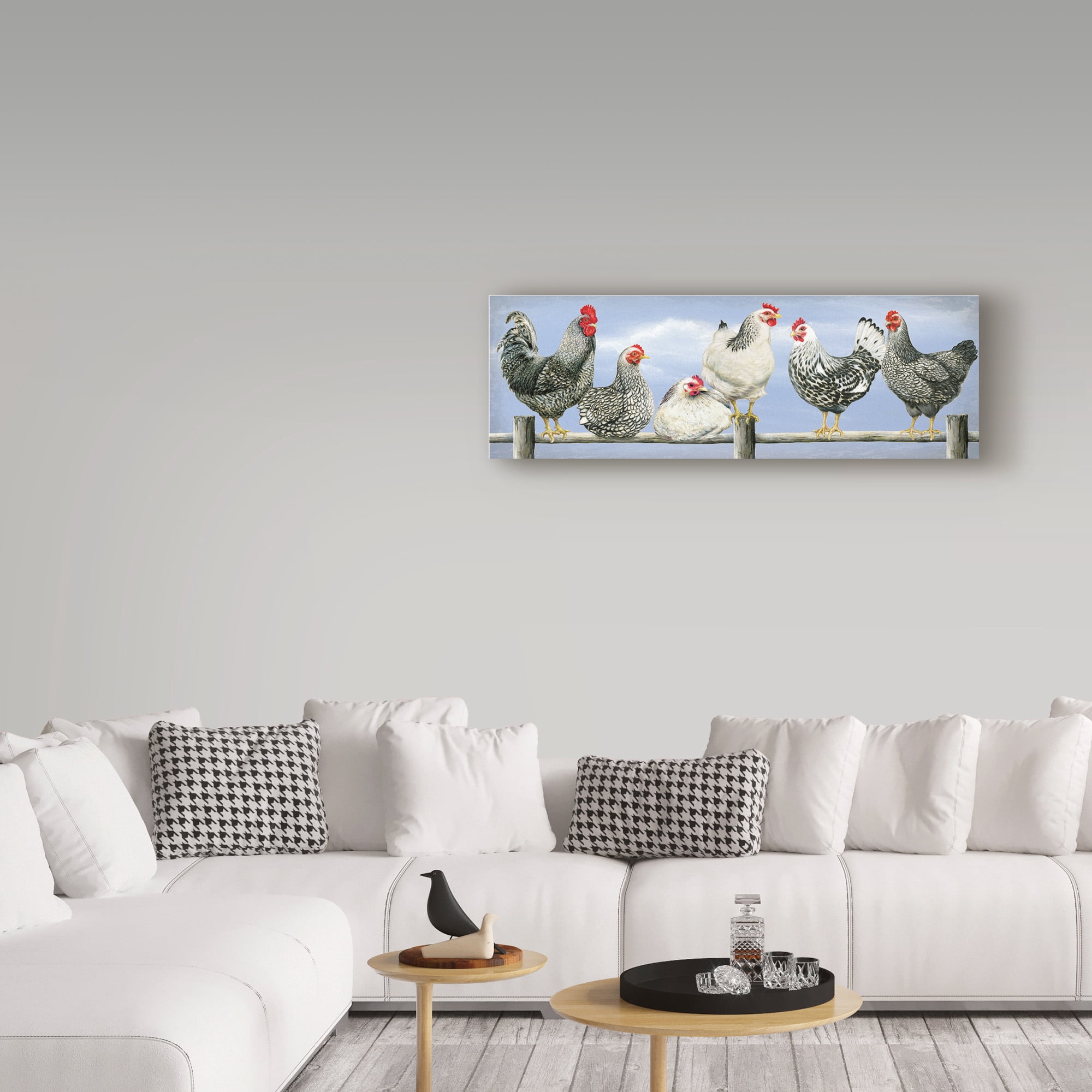 Trademark Fine Art 'Black And White Hens' Canvas Art by Janet Pidoux