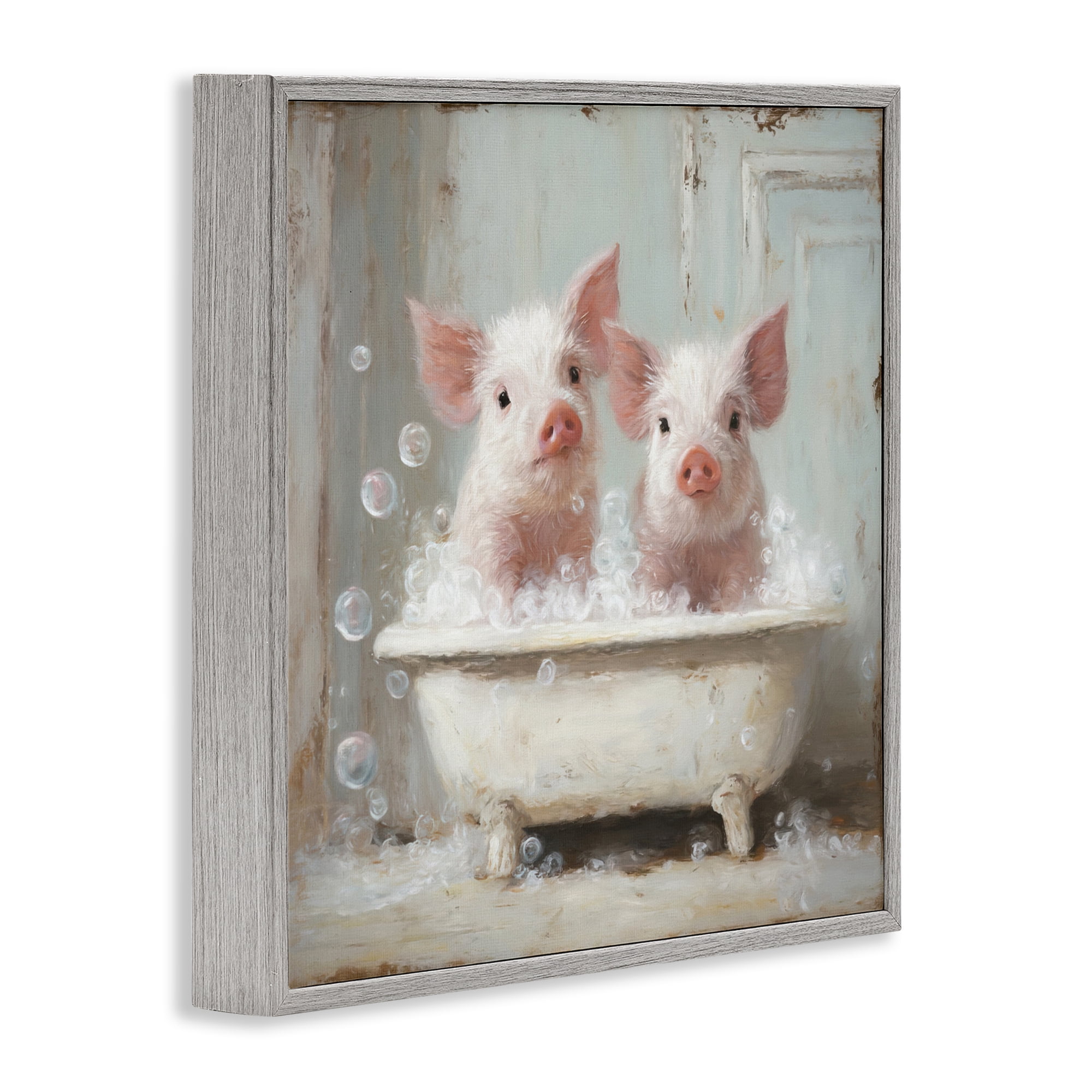 Stupell Industries Piglet Bubble Bath Gray Framed Giclee Art, design by Tina LeCour