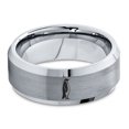 thumbnail image 2 of Tungsten Emperor King Penguin Standing Band Ring 8mm Men Women Comfort Fit Gray Step Bevel Edge Brushed Polished, 2 of 4