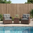 thumbnail image 3 of 3 Piece Wicker Patio Bistro Set with Cushions and Glass Table, All Weather PE Rattan Outdoor Conversation Chairs for Balcony Backyard Porch, Brown Gray Gradient Blue Beige, 3 of 8