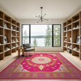 thumbnail image 2 of ODIKA 9'x12' Washable Area Rug Non-Slip, Chair-Friendly Pink Boho Maximalist Vintage Eclectic Retro Cottagecore Whimsical for Dining Room, Basement, Large Office, 2 of 7