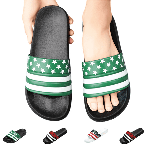 Women’s Patriotic Beach Slides USA Flag Print Casual EVA Sandals Non-Slip Soft Sole Flip Flops for Memorial Day 4th July,Army Green,41