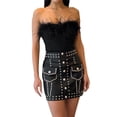 thumbnail image 3 of Txlixc Tops de tubo para mujer, color sólido con ribete peludo, sin mangas, con hombros descubiertos, sin espalda, con cremallera trasera, tops cortos ajustados Txlixc  Estilo de ocio, 3 of 9
